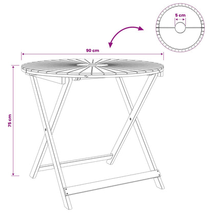 Folding Garden Table Natural Ø90 x 75 cm Solid Acacia Wood