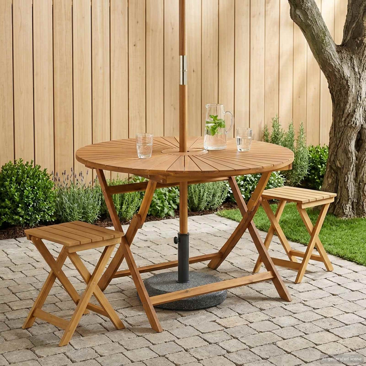 Folding Garden Table Natural Ø110 x 75 cm Solid Acacia Wood