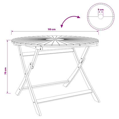 Folding Garden Table Natural Ø110 x 75 cm Solid Acacia Wood
