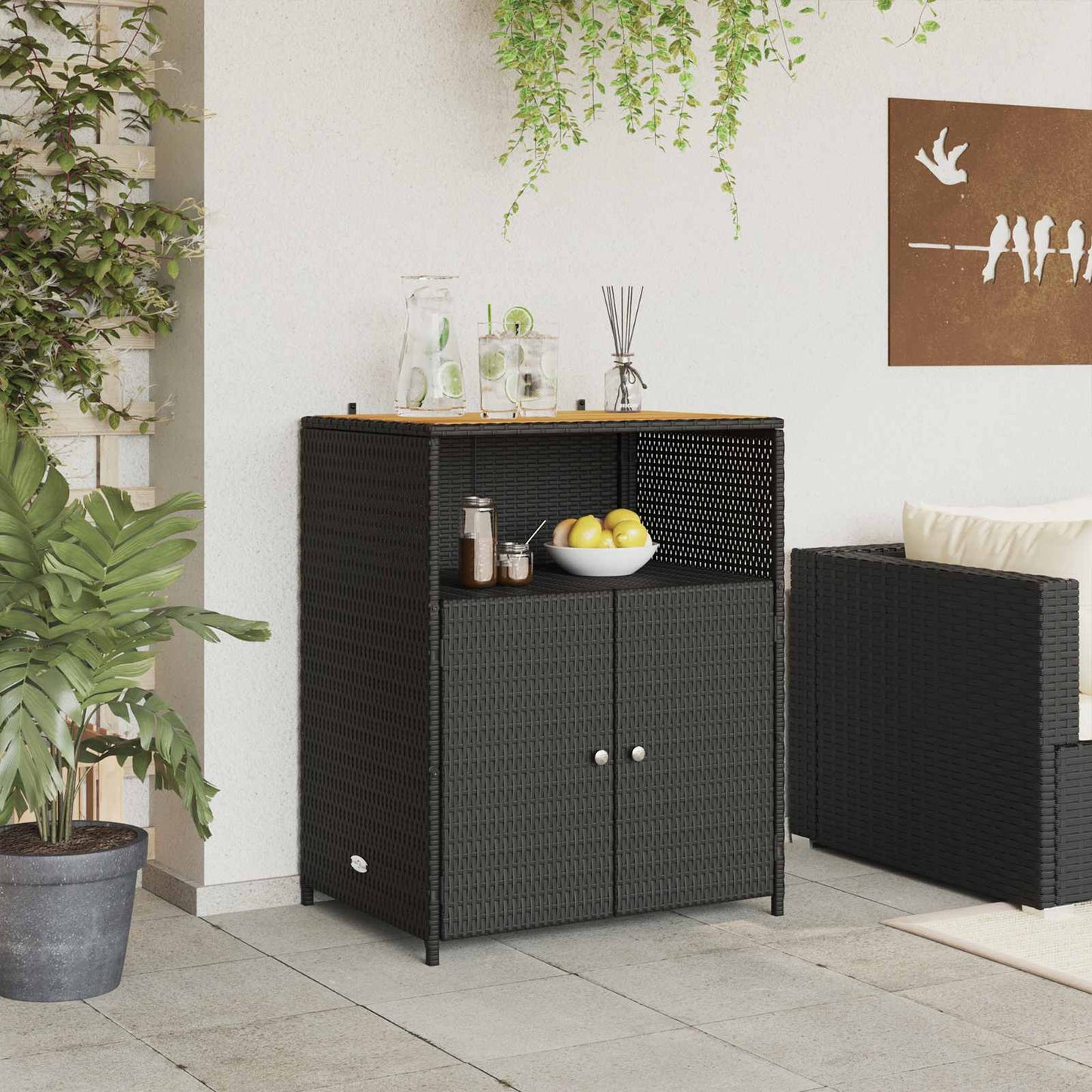 Cabinet Black 70 x 50 x 87 cm Polyester and Roly Ratten