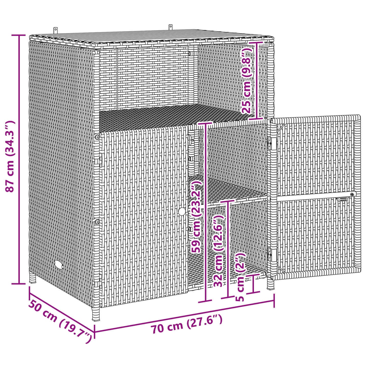 Cabinet Grey 70 x 50 x 87 cm Polyester and Roly Ratten