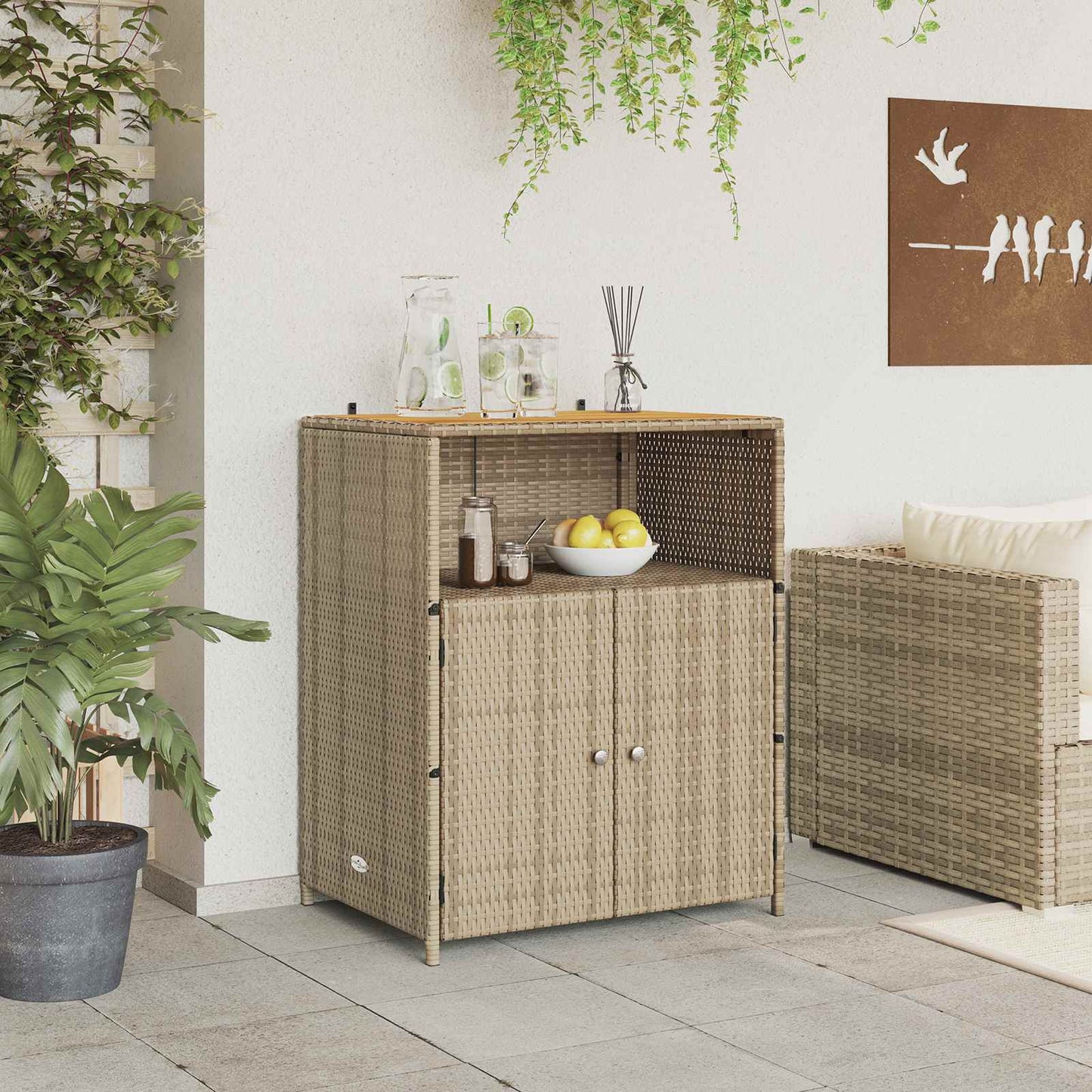 Cabinet Beige 70 x 50 x 87 cm Polyester and Roly Ratten