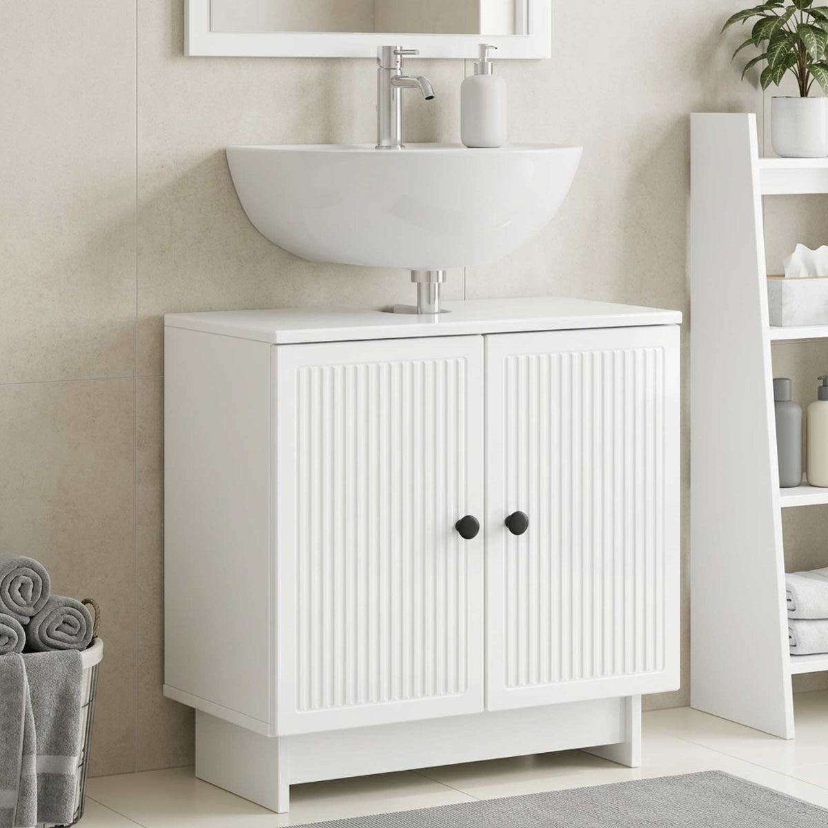 Bathroom Sink Cabinet EDE High Gloss White 59.5 x 31.5x 59 cm