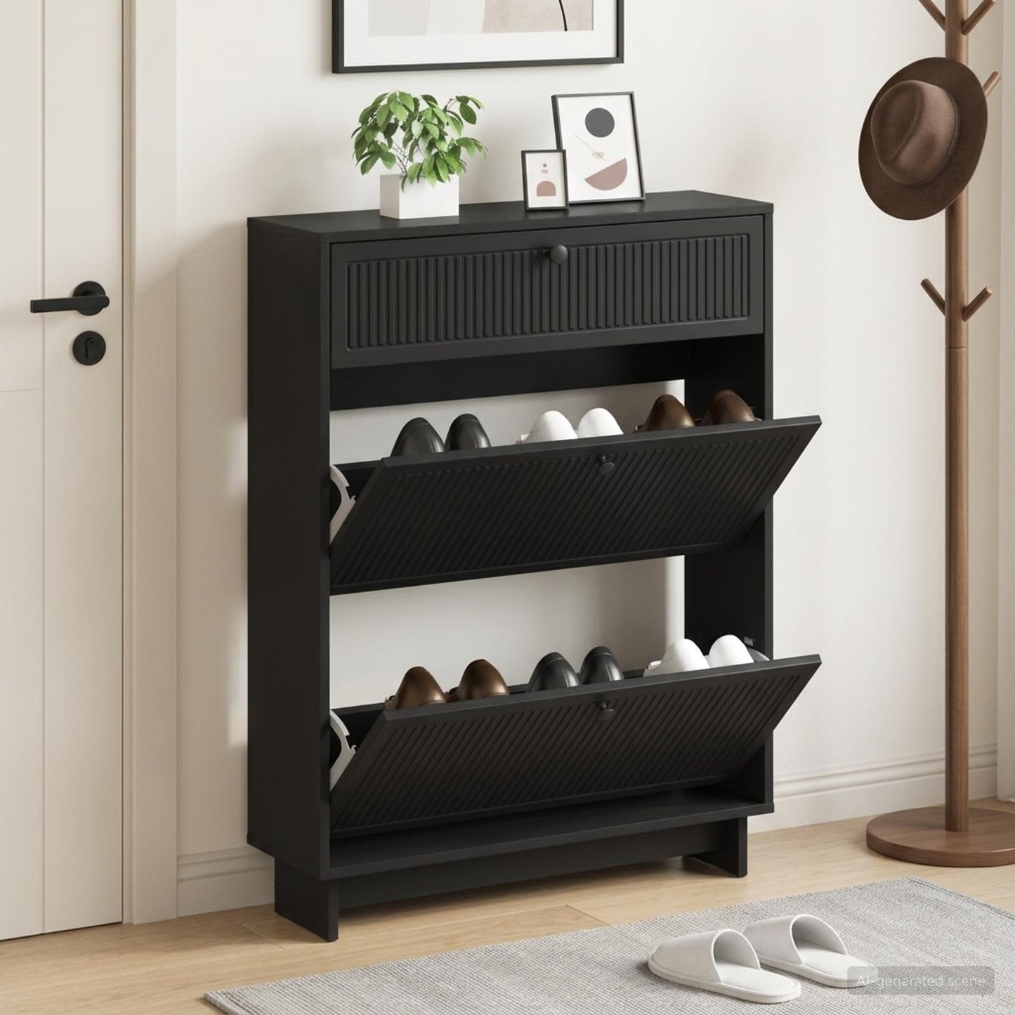 Shoe Cabinet EDE 78 x 24 x 103 cm Engineered Wood Black