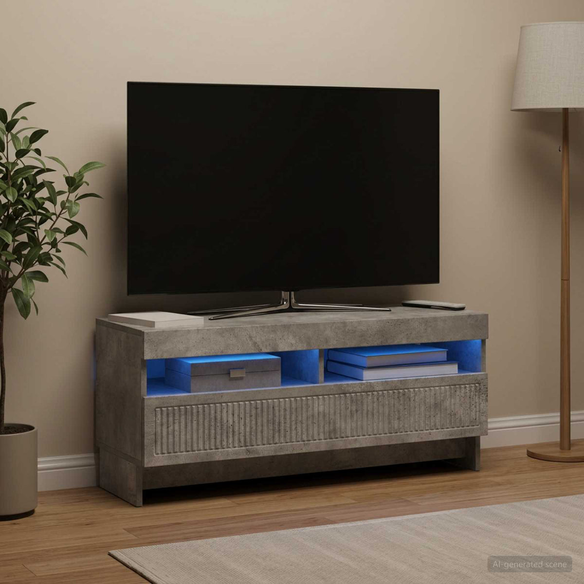LED TV Cabinet Concrete Grey Engineered Wood