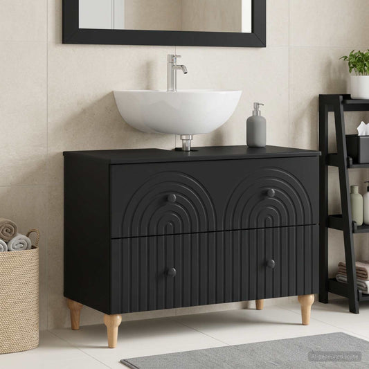 Bathroom Sink Cabinet ALKMAAR Black 82 x 41x 59 cm