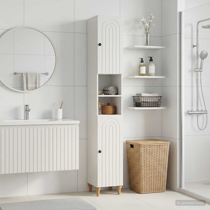 Bathroom Cabinet with Open Shelf ALKMAAR White 30 x 31 x 190 cm