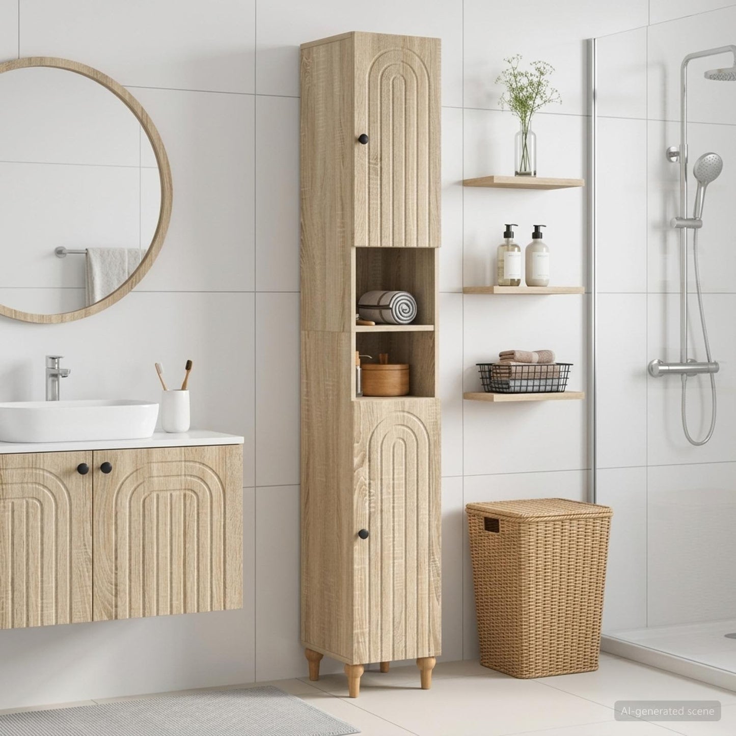 Bathroom Cabinet with Open Shelf ALKMAAR Sonoma Oak
