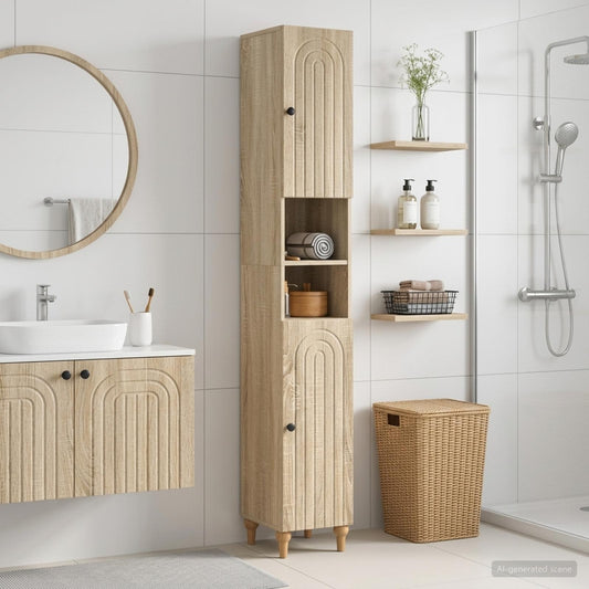 Bathroom Cabinet with Open Shelf ALKMAAR Sonoma Oak