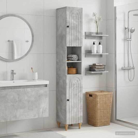 Bathroom Cabinet with Open Shelf ALKMAAR Concrete Grey