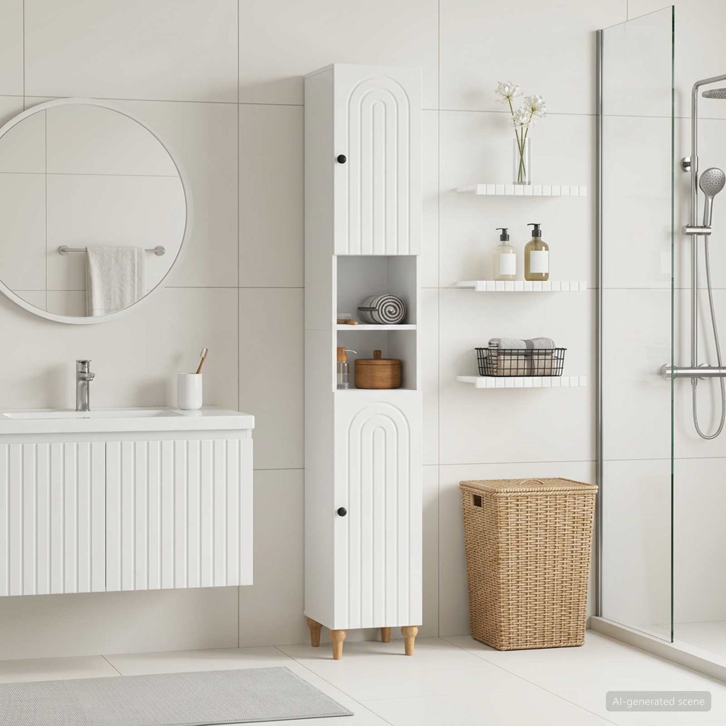 Bathroom Cabinet with Open Shelf ALKMAAR High Gloss White