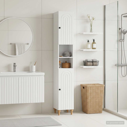 Bathroom Cabinet with Open Shelf ALKMAAR High Gloss White