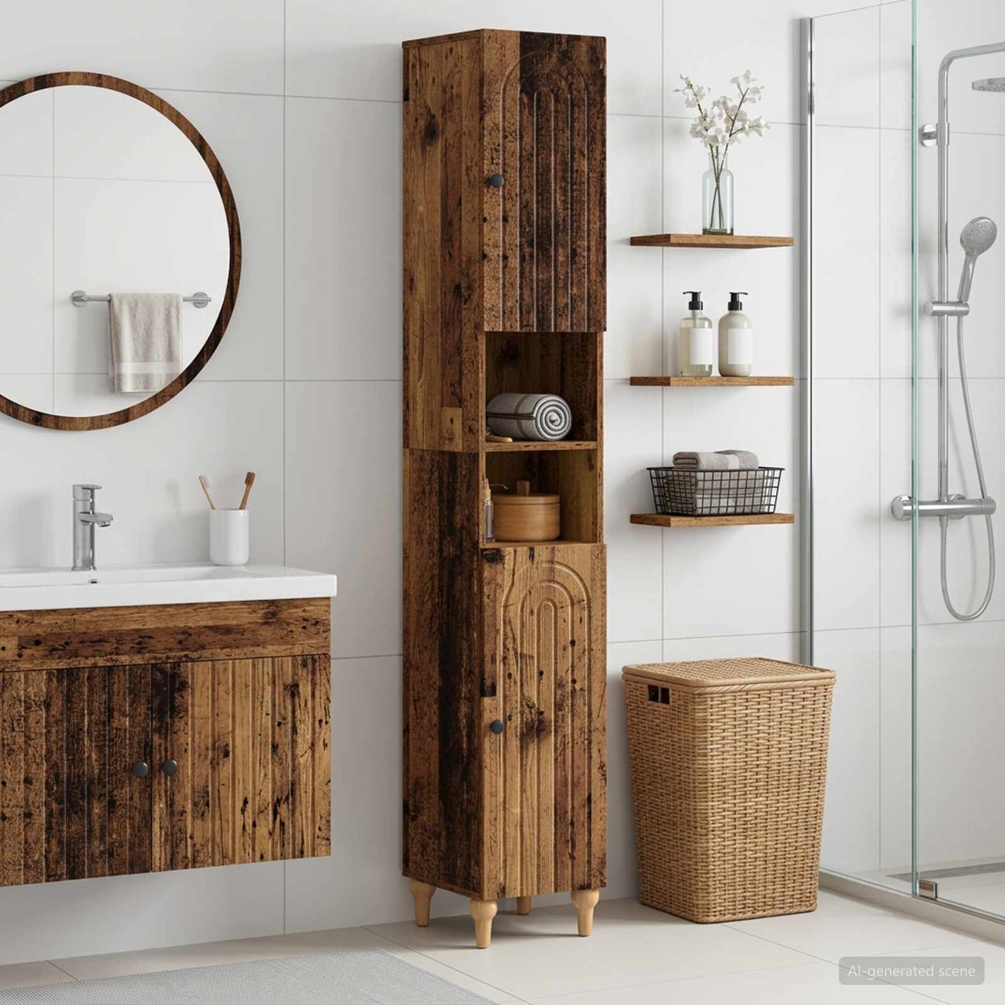 Bathroom Cabinet with Open Shelf ALKMAAR Old Wood