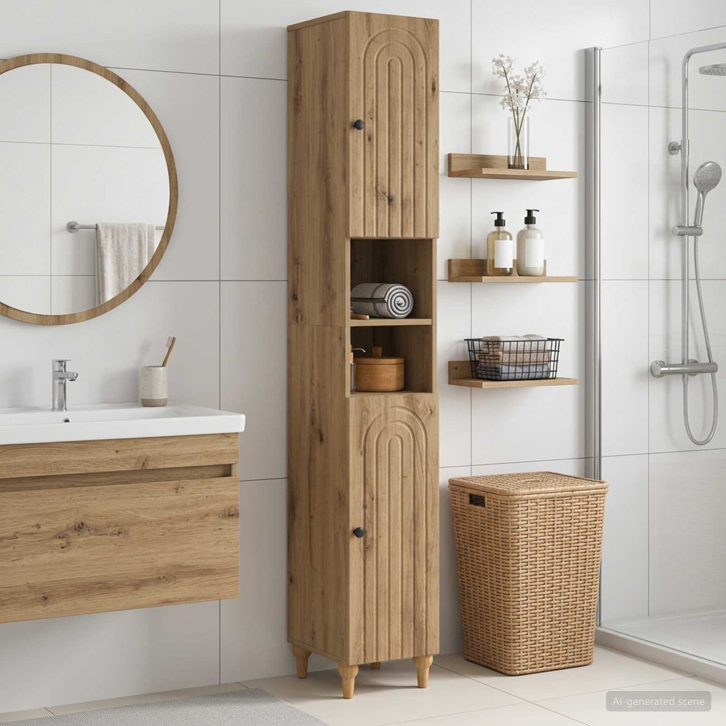 Bathroom Cabinet with Open Shelf ALKMAAR Artisan Oak