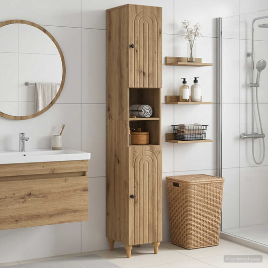 Bathroom Cabinet with Open Shelf ALKMAAR Artisan Oak