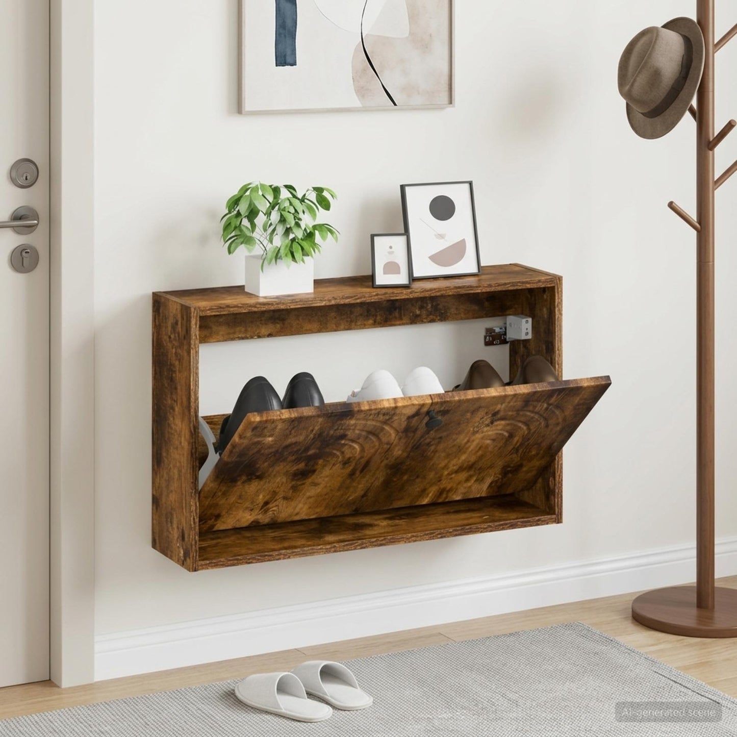 Wall-Mounted Shoe Cabinet ALKMAAR 71 x 17 x 43 cm Smoked Oak
