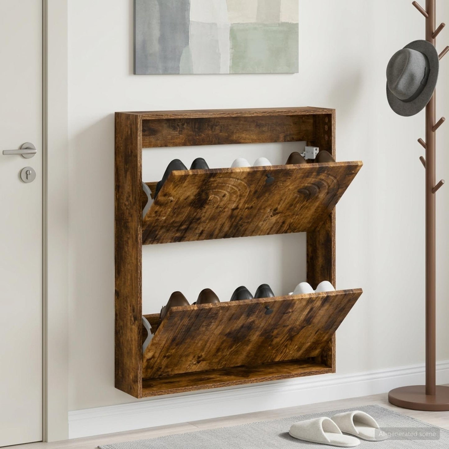 Wall-Mounted Shoe Cabinet ALKMAAR 71 x 17 x 86 cm Smoked Oak