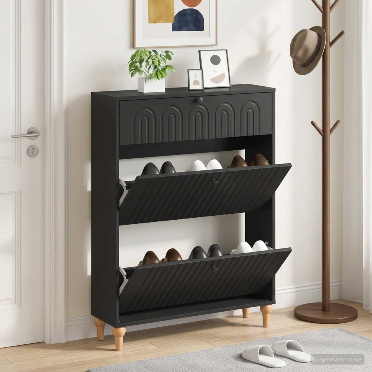 Shoe Cabinet ALKMAAR 78 x 24 x 103 cm Engineered Wood Black