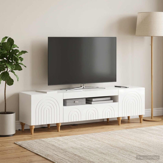 LED TV Cabinet ALKMAAR 153 x 35 x 43 cm High Gloss White