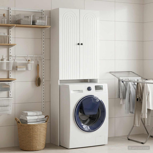 Toilet Cabinet ALKMAAR High Gloss White 66 x 25.5 x 190 cm