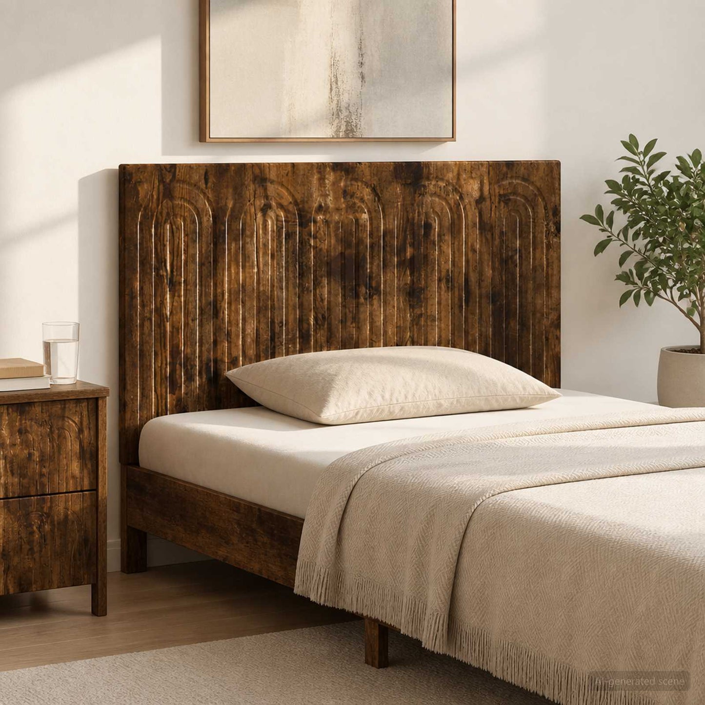 Wall-Mounted Headboard ALKMAAR Smoked Oak Engineered Wood