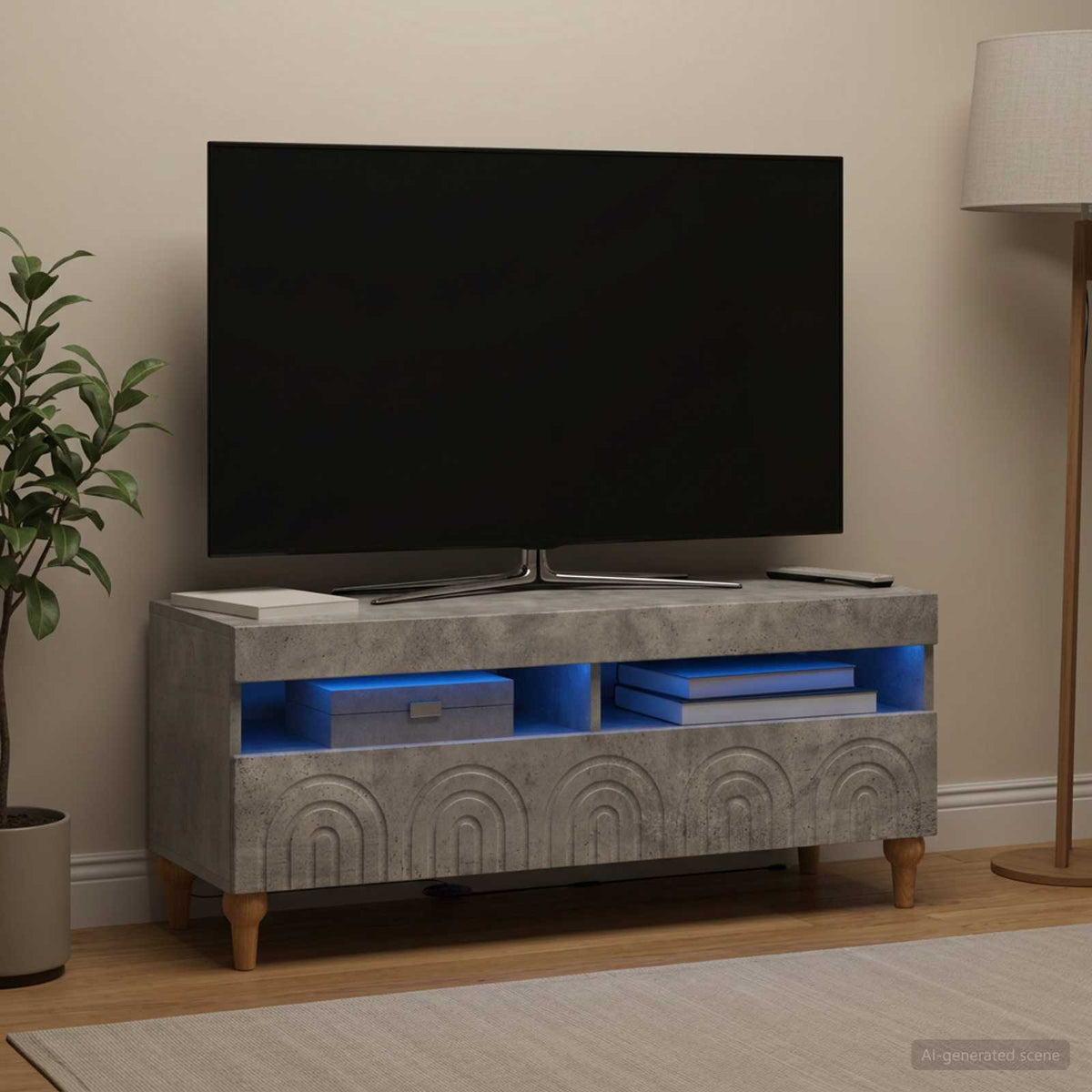 LED TV Cabinet Concrete Grey Engineered Wood