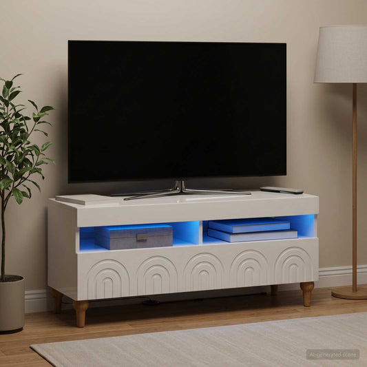LED TV Cabinet ALKMAAR 100 x 35 x 43 cm High Gloss White