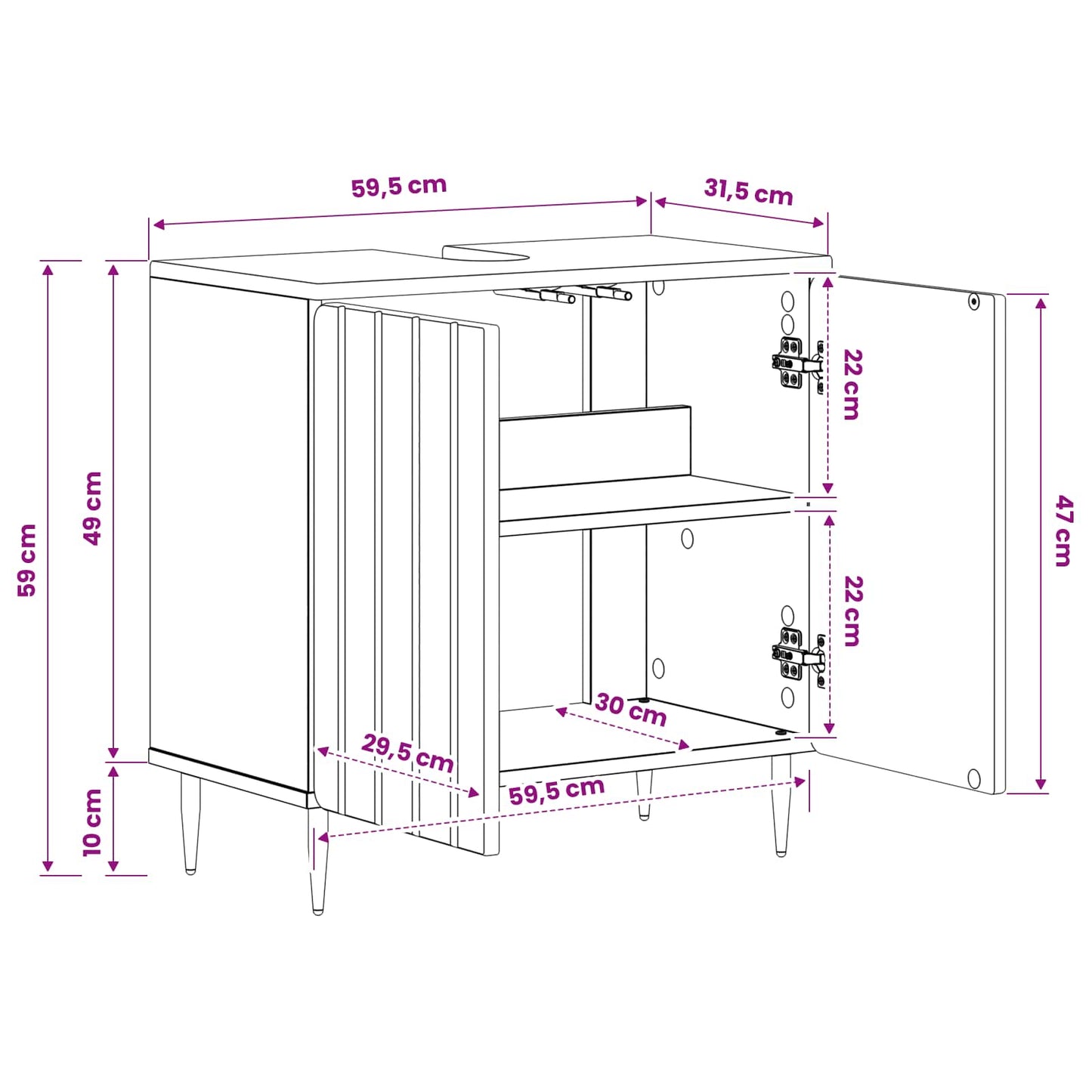 Bathroom Sink Cabinet ZWOLLE Old Wood 59.5 x 31.5x 59 cm