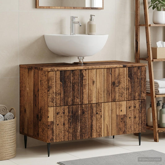 Bathroom Sink Cabinet ZWOLLE Old Wood 82 x 41x 58.5 cm