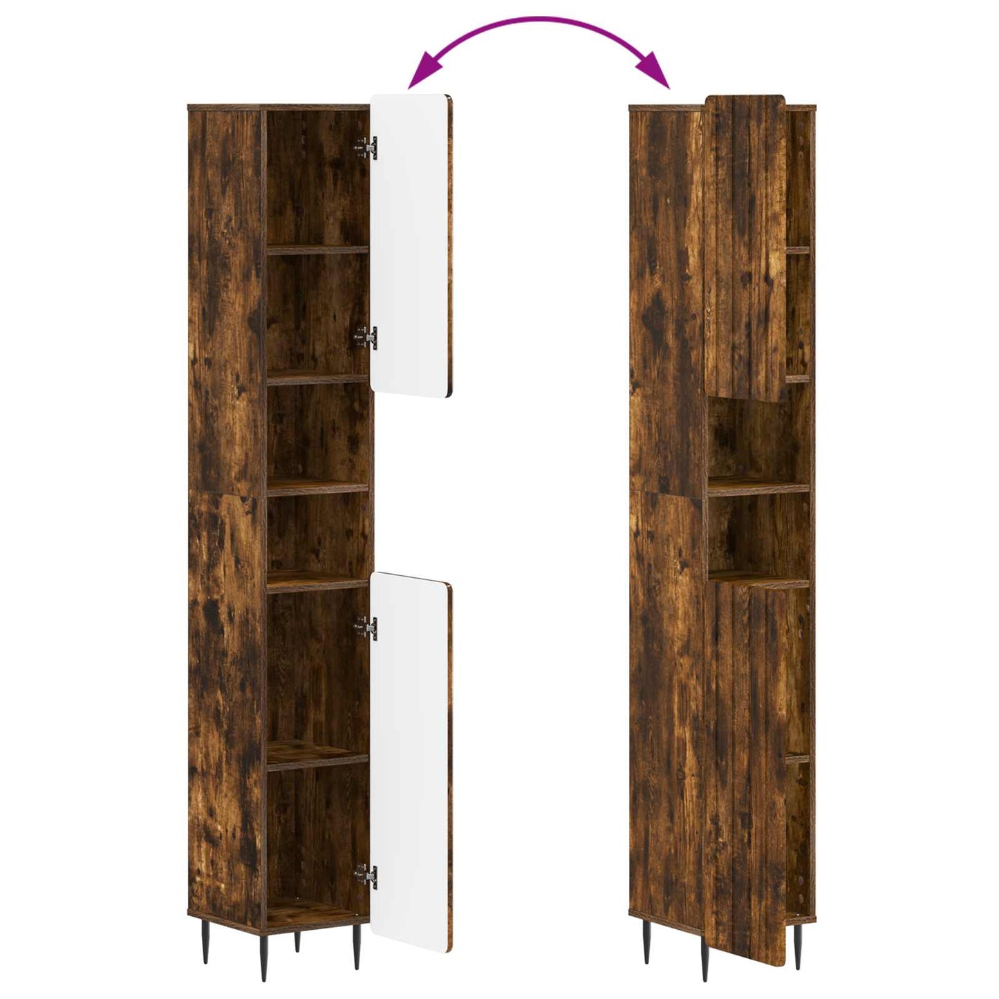 Bathroom Cabinet with Open Shelf ZWOLLE Smoked Oak