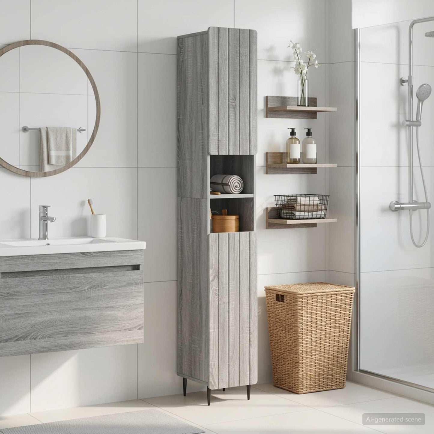 Bathroom Cabinet with Open Shelf ZWOLLE Grey Sonoma