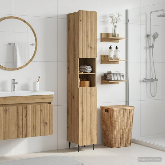 Bathroom Cabinet with Open Shelf ZWOLLE Artisan Oak