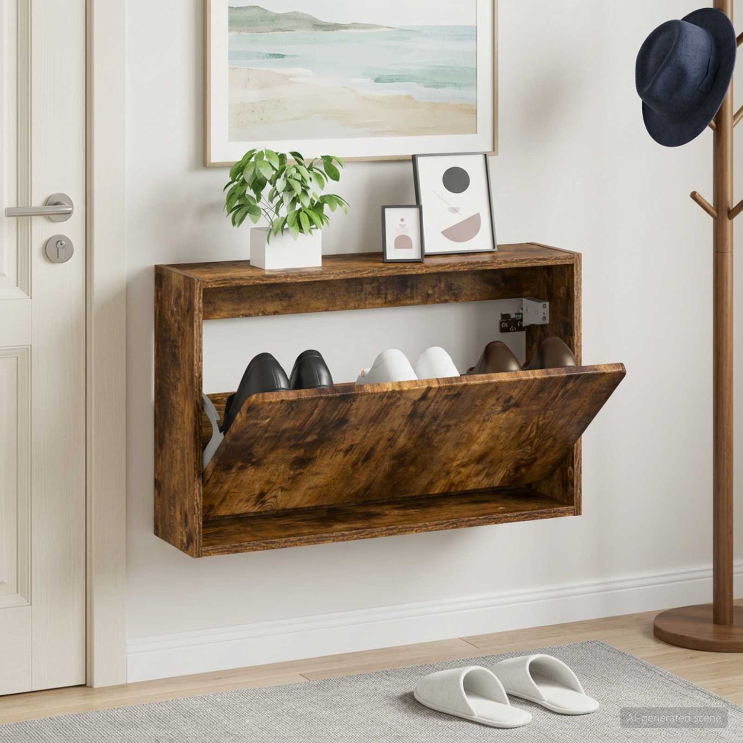 Wall-Mounted Shoe Cabinet ZWOLLE 71 x 17 x 43 cm Smoked Oak