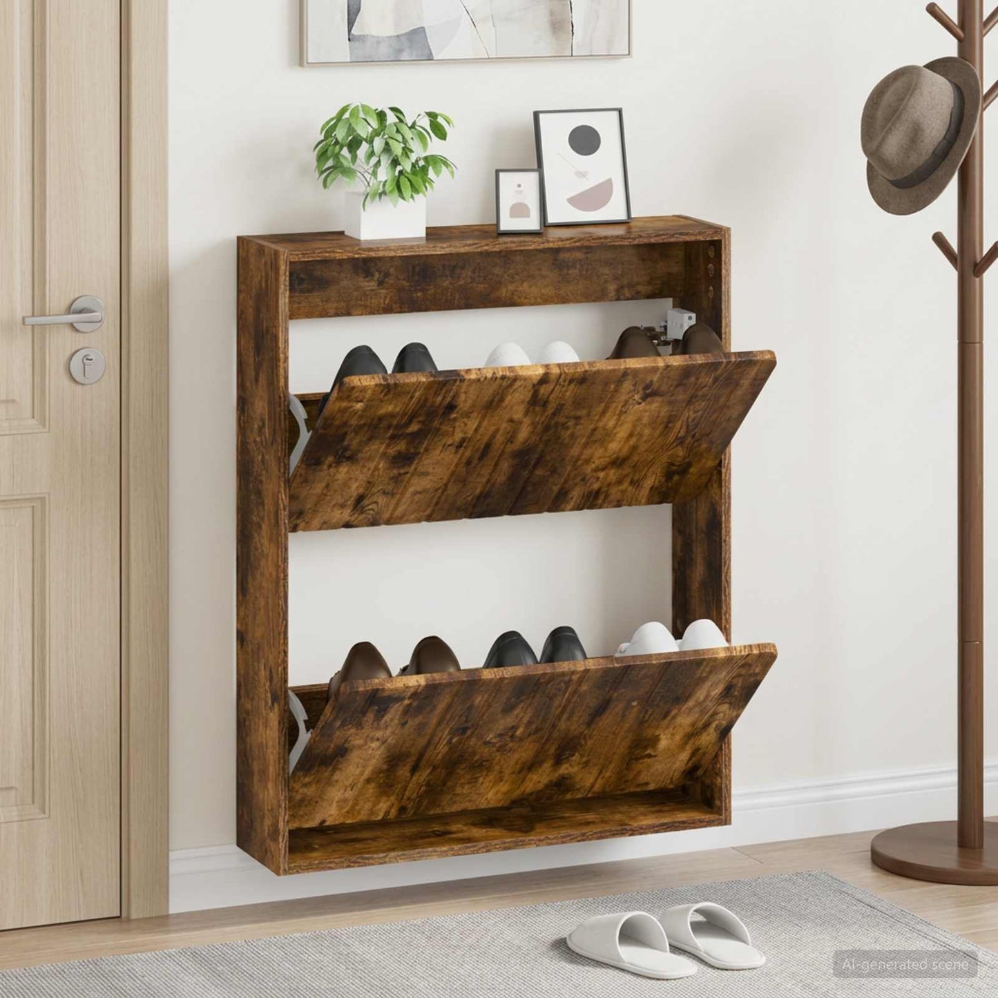 Wall-Mounted Shoe Cabinet ZWOLLE 71 x 17 x 86 cm Smoked Oak