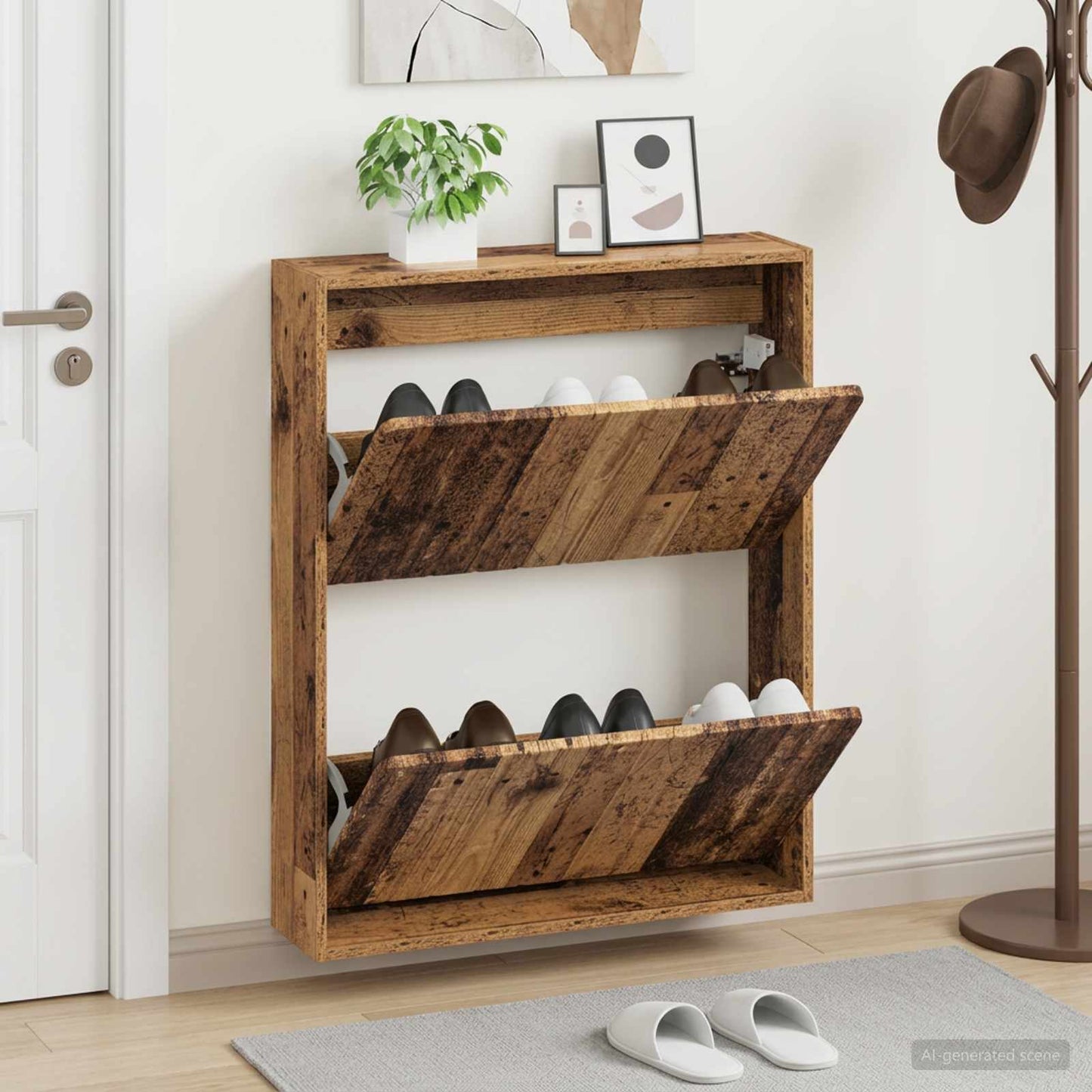 Wall-Mounted Shoe Cabinet ZWOLLE 71 x 17 x 86 cm Old Wood