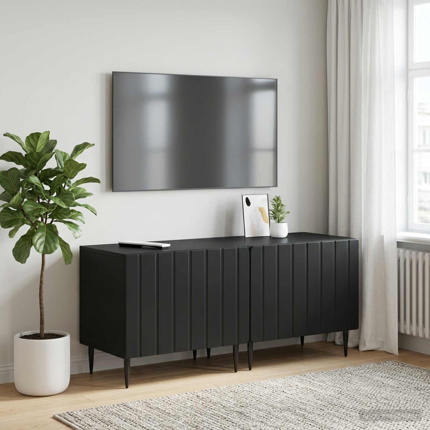 TV Cabinet Black Engineered Wood
