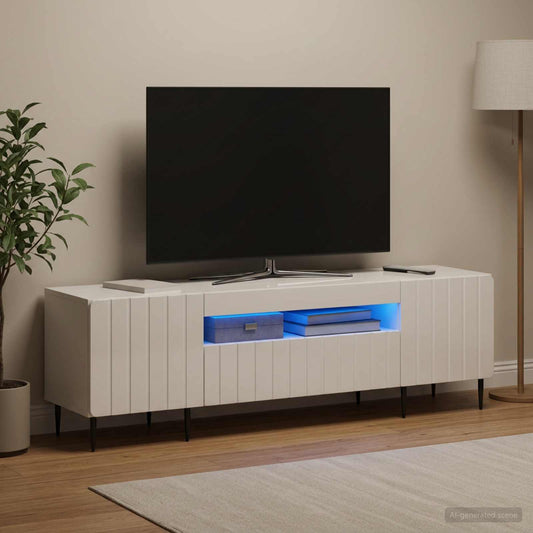 LED TV Cabinet ZWOLLE 153 x 35 x 43 cm High Gloss White