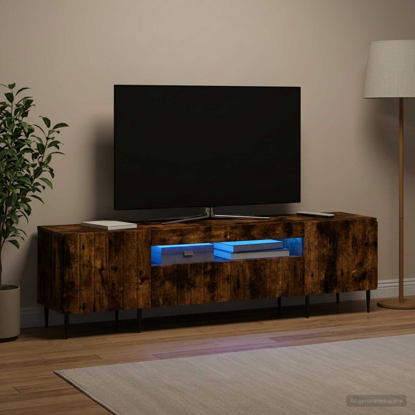 LED TV Cabinet ZWOLLE Smoked Oak Engineered Wood