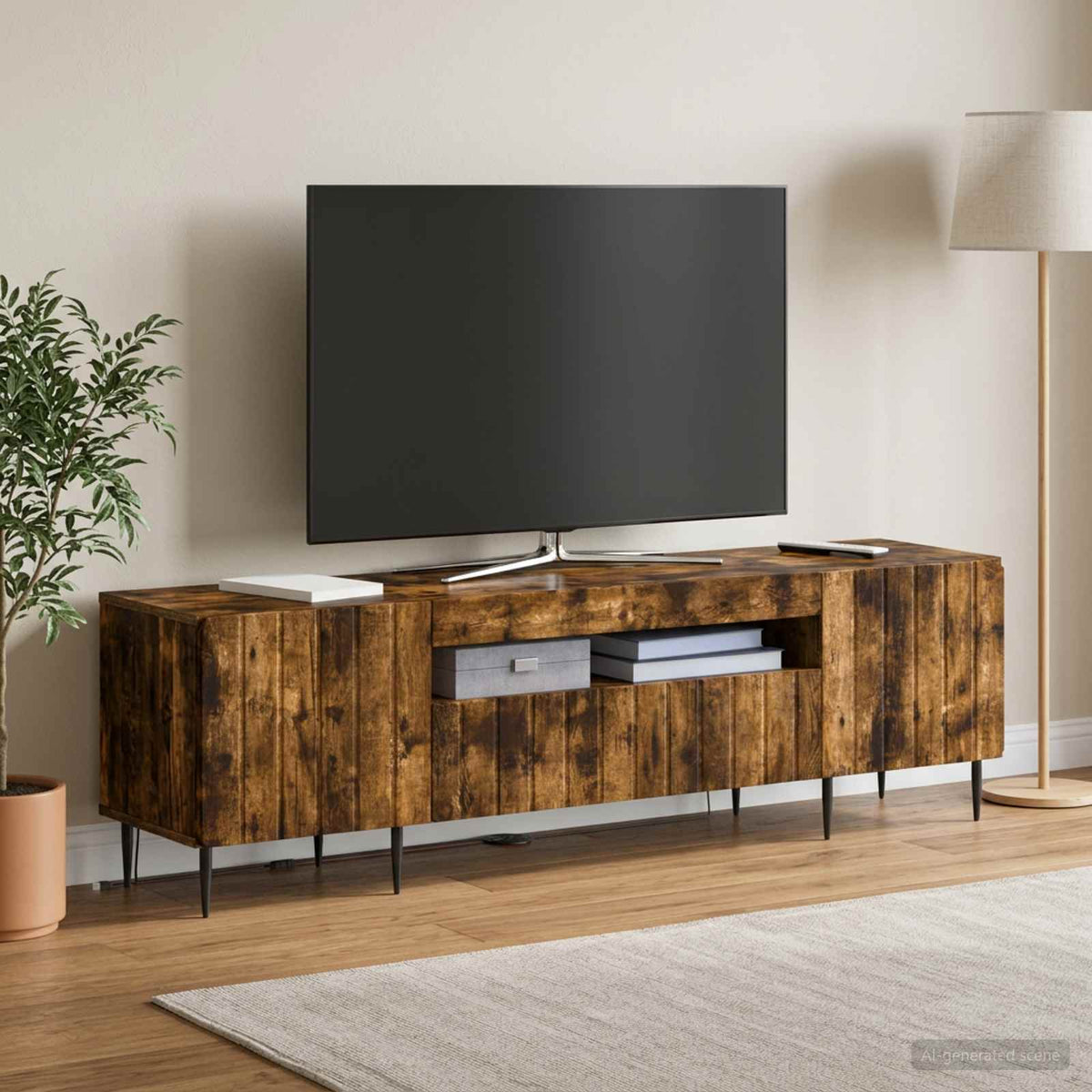 LED TV Cabinet ZWOLLE 153 x 35 x 43 cm Smoked Oak