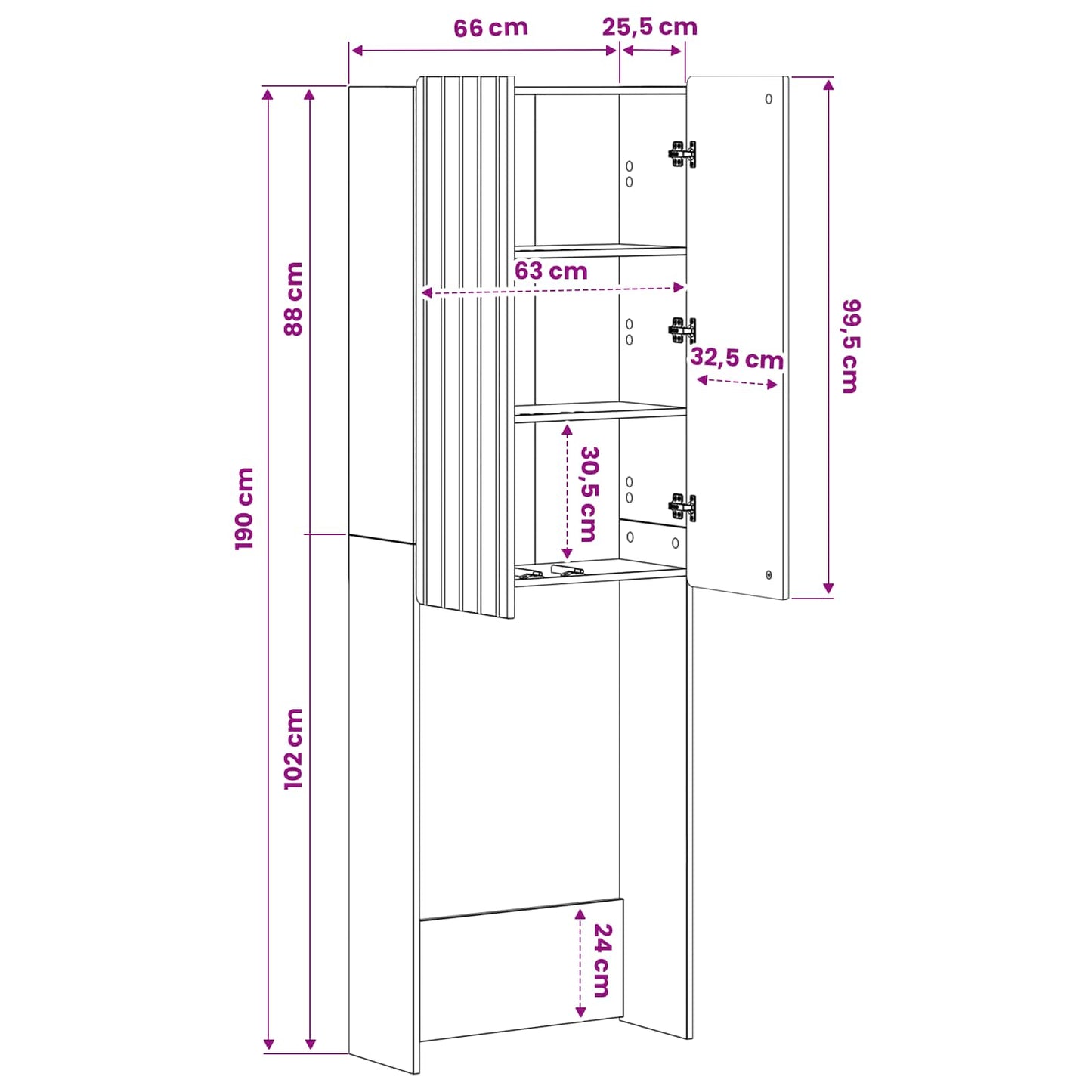 Toilet Cabinet ZWOLLE Grey Sonoma 66 x 25.5 x 190 cm