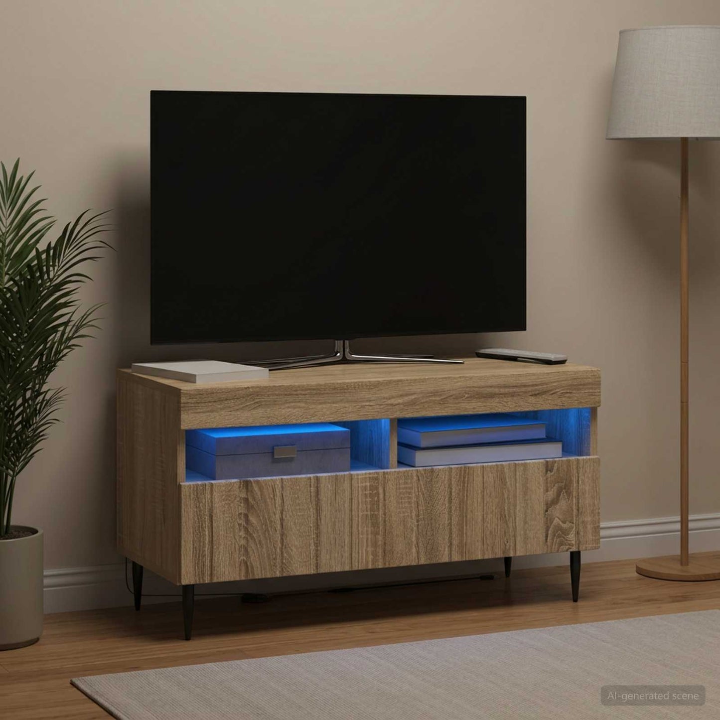 LED TV Cabinet ZWOLLE Sonoma Oak Engineered Wood