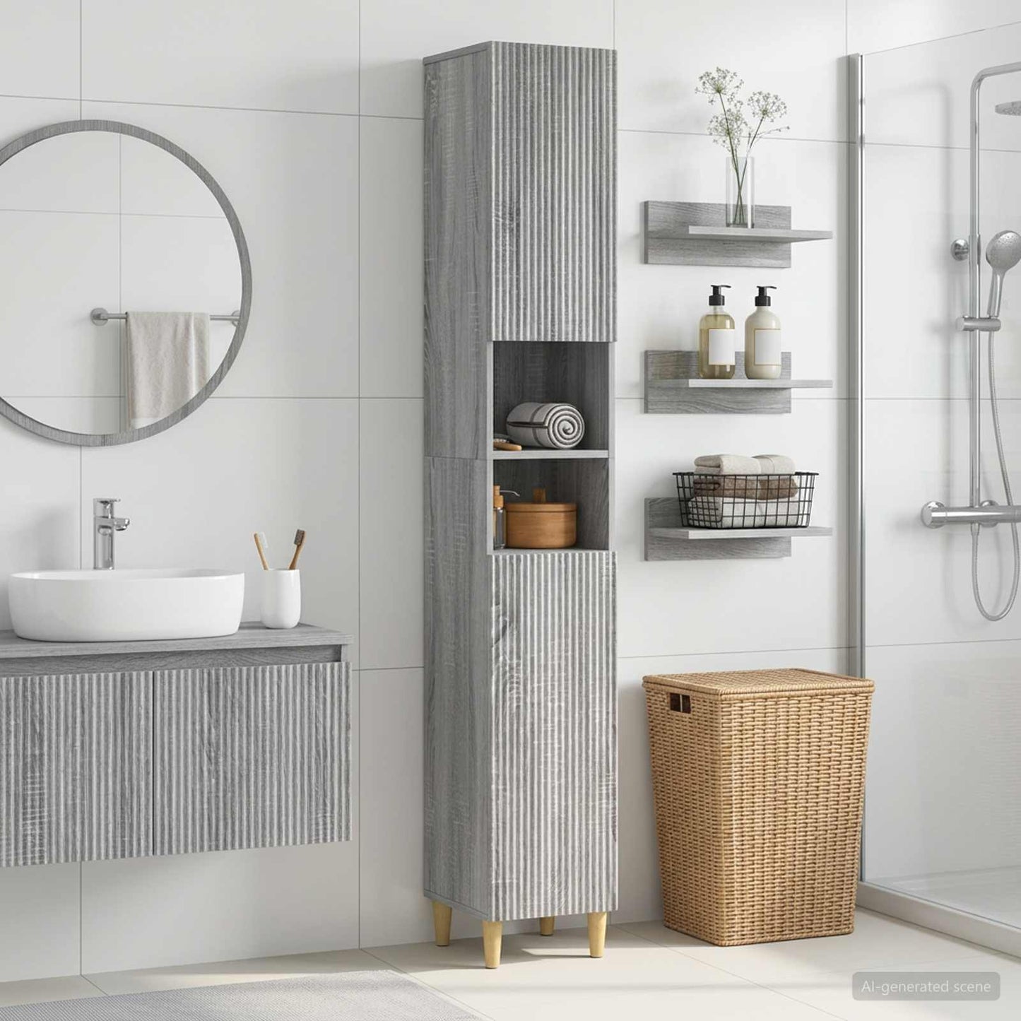 Bathroom Cabinet with Open Shelf ARNHEM Grey Sonoma
