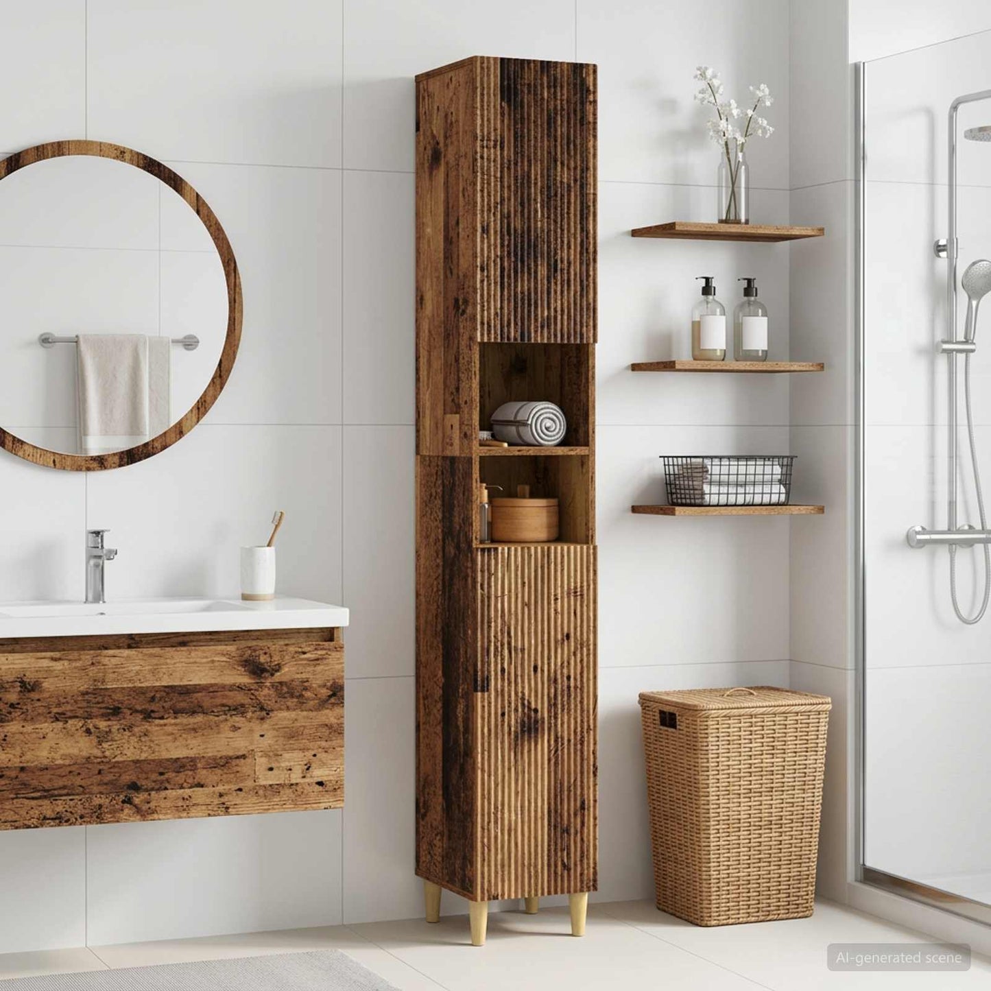 Bathroom Cabinet with Open Shelf ARNHEM Old Wood