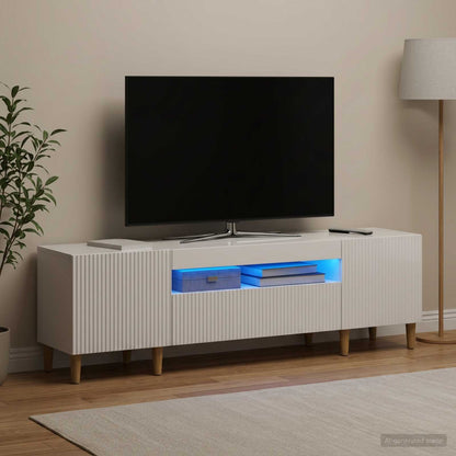 LED TV Cabinet High Gloss White Engineered Wood