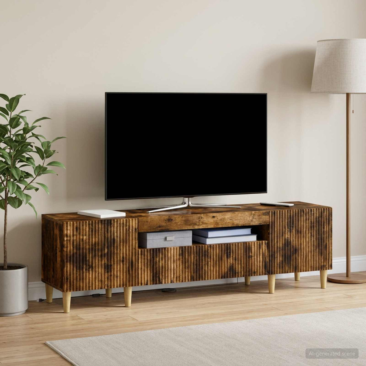 LED TV Cabinet Smoked Oak Engineered Wood