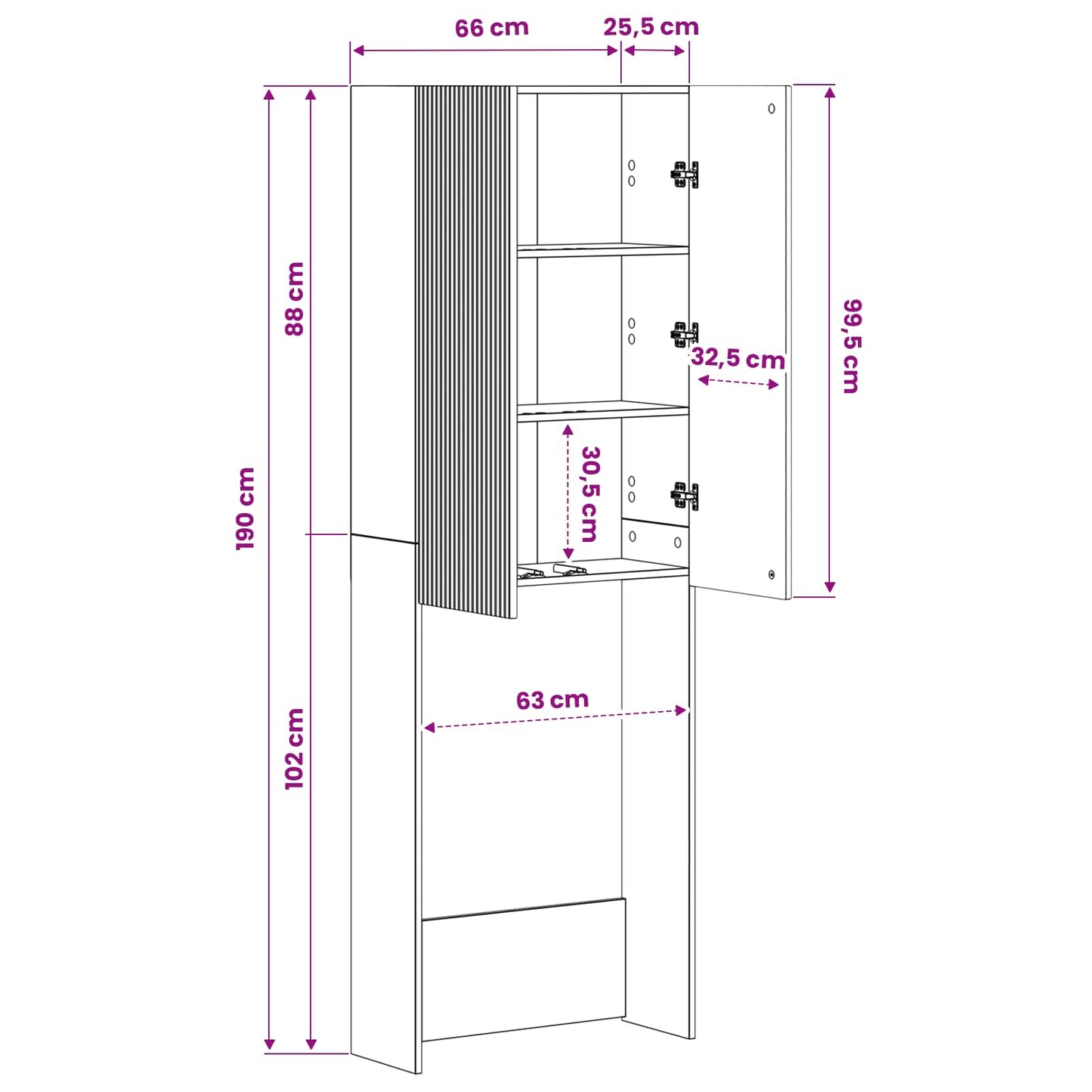 Toilet Cabinet ARNHEM High Gloss White 66 x 25.5 x 190 cm