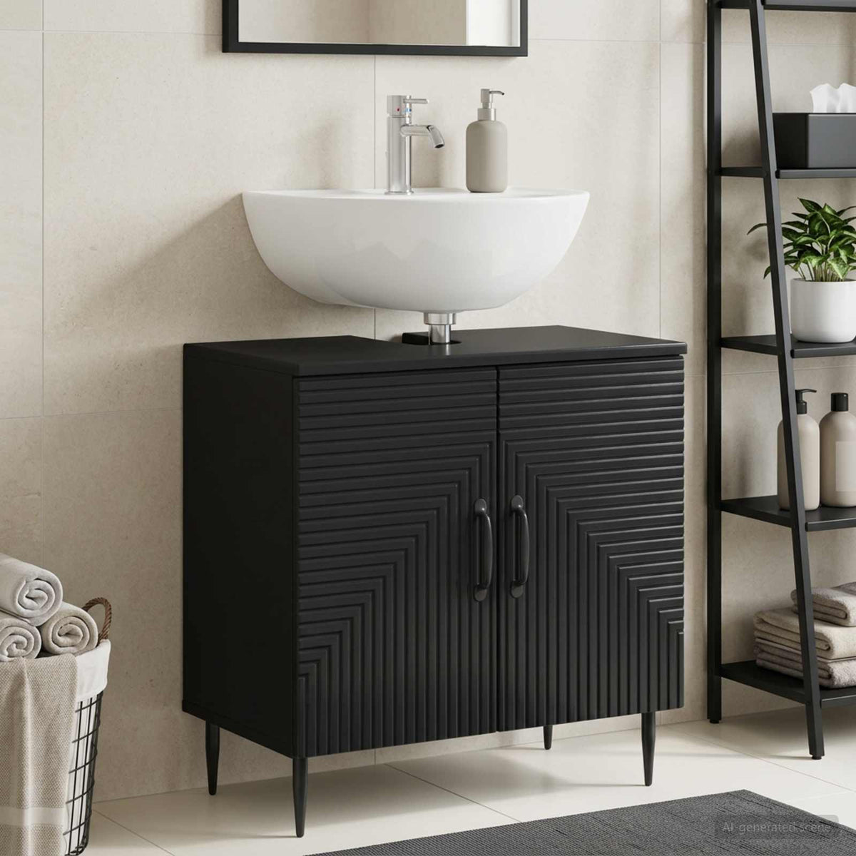 Bathroom Sink Cabinet HAARLEM Black 59.5 x 31.5x 59 cm