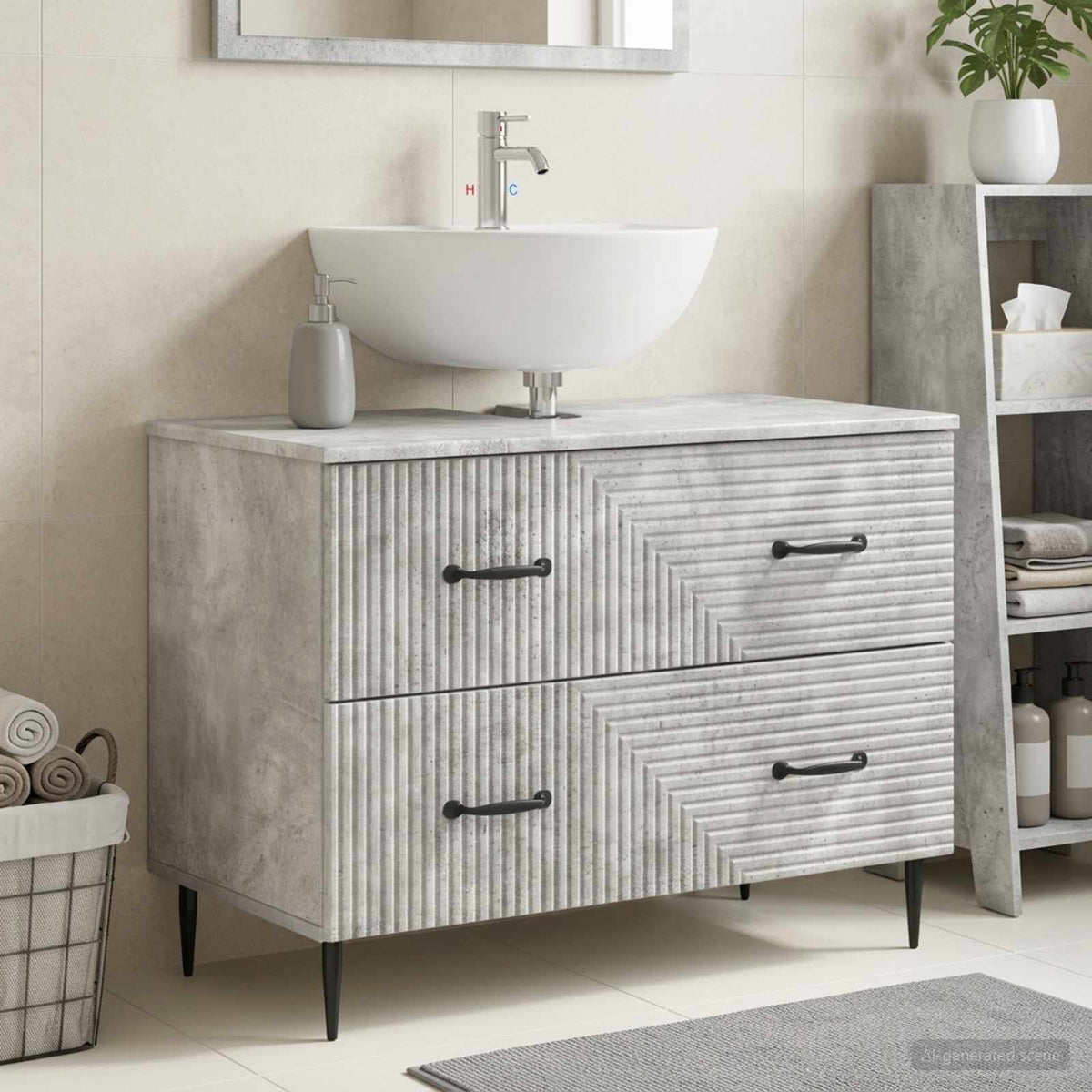 Bathroom Sink Cabinet HAARLEM Concrete Grey 82 x 41x 58.5 cm