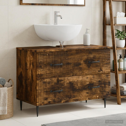 Bathroom Sink Cabinet HAARLEM Smoked Oak 82 x 41x 58.5 cm