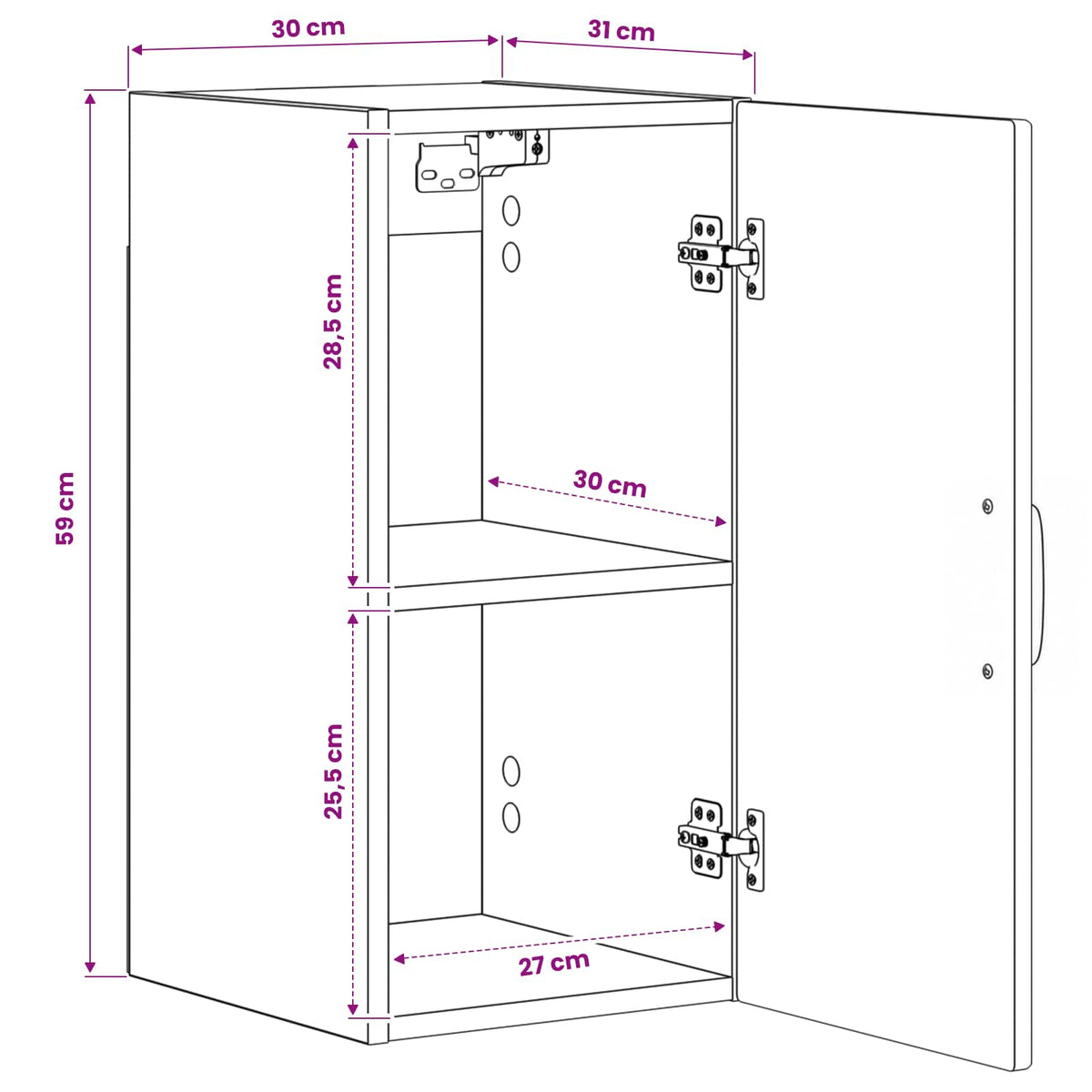 Bathroom Wall Cabinet HAARLEM High Gloss White 30 x 31 x 59 cm